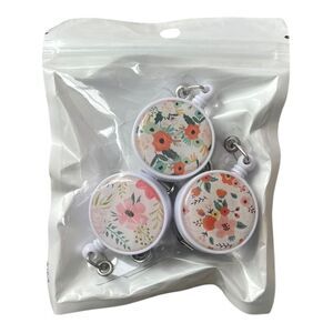 Set of Three Floral Retractable Badge Reel with Clip for ID Card Holders New